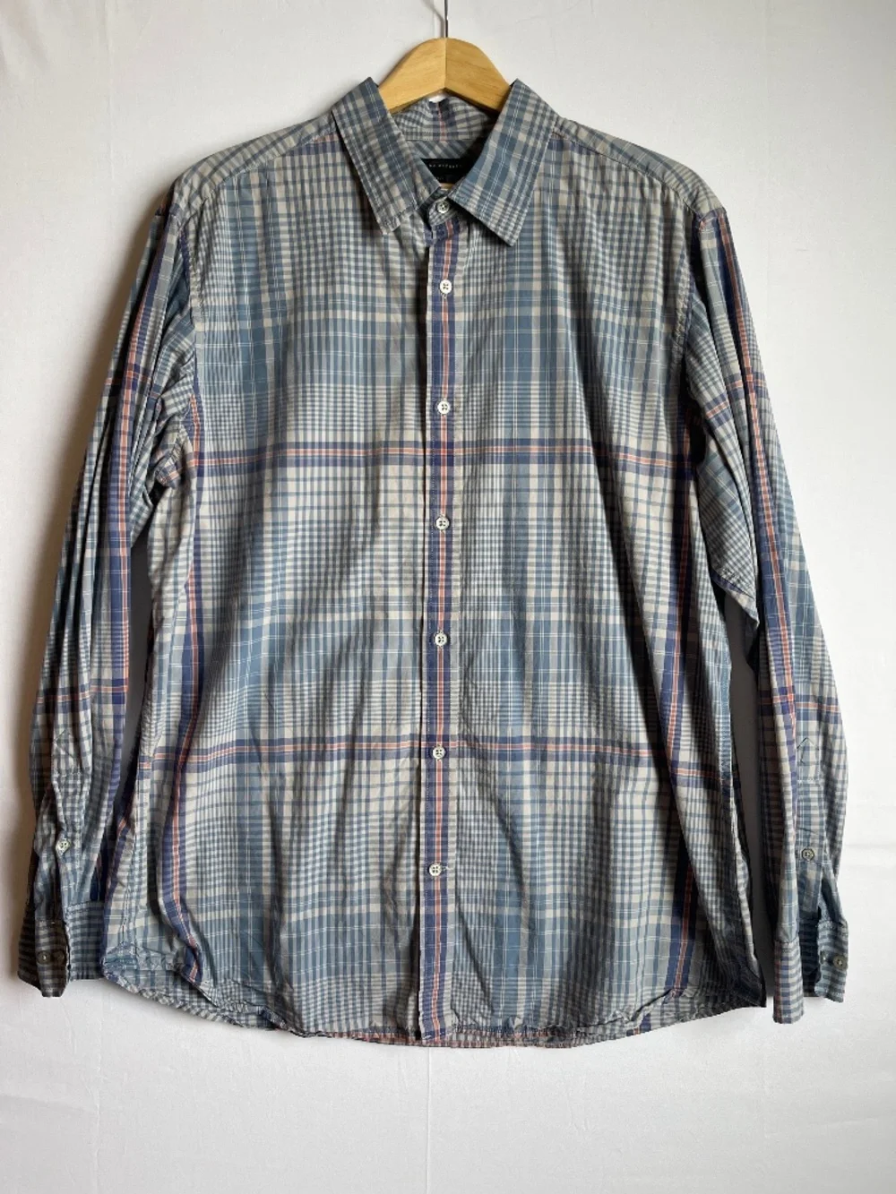 Banana Republic Men's Blue Gray Plaid Cotton Long Sleeve Button Up Shirt XL